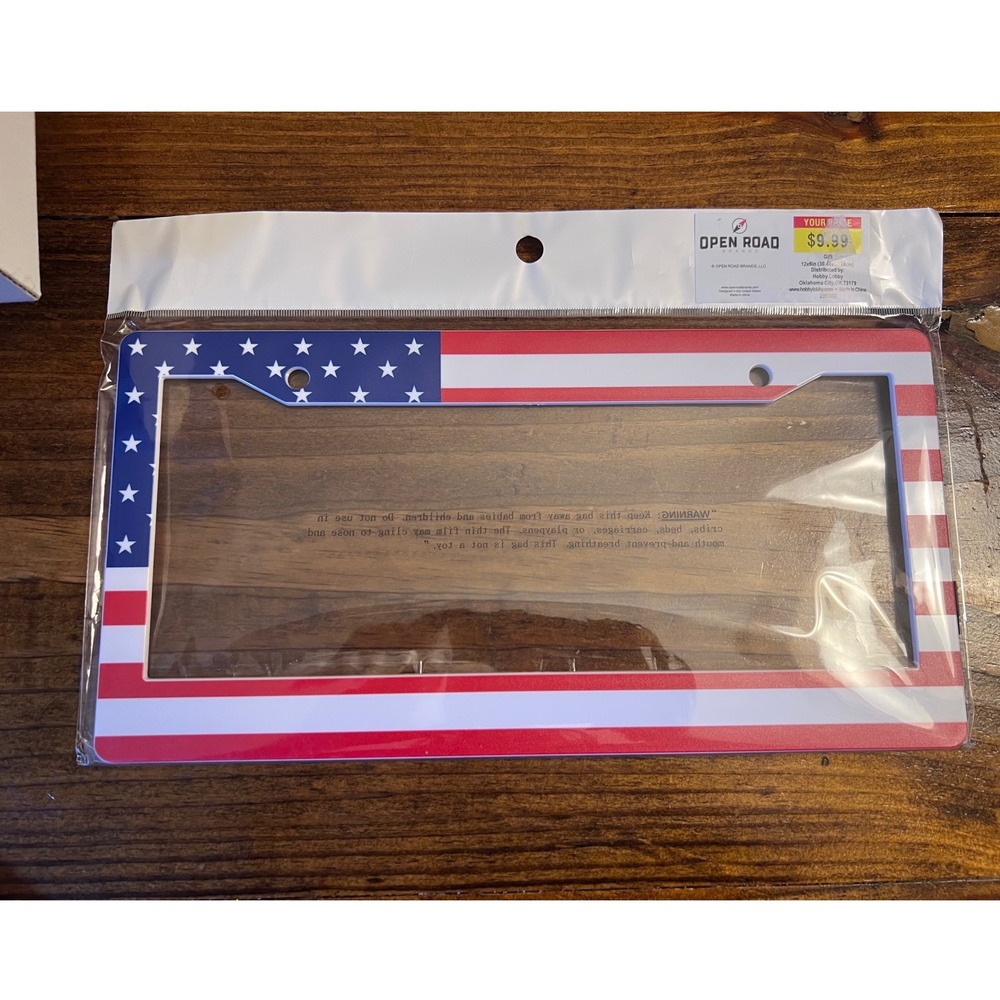 Open Road Brands License Plate Frame American Flag Red White Blue NEW